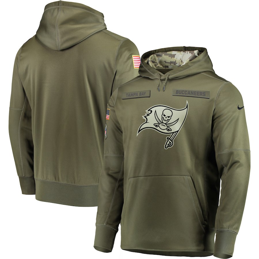 Men's Olive Tampa Bay Buccaneers 2018 Salute to Service Sideline Therma Performance Pullover Stitched NFL Hoodie